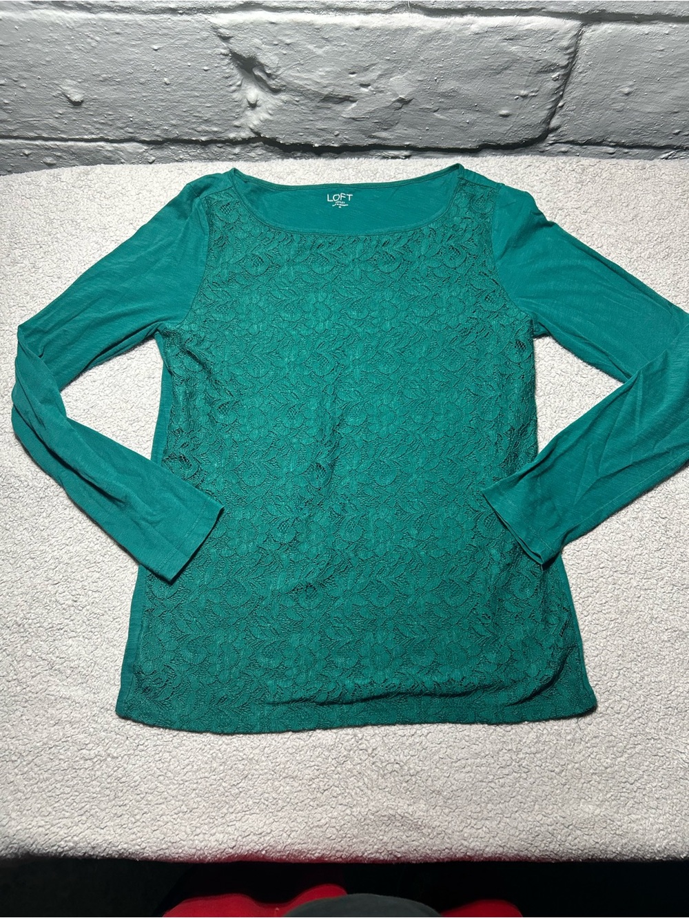 LOFT Teal Lace Front Long Sleeve Tee